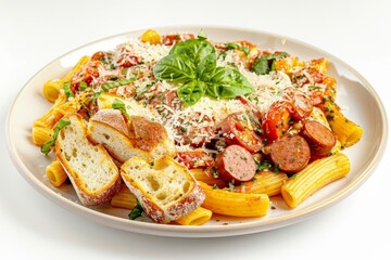 Baked Ziti with Italian Sausage, Basil-Garlic Pasta Sauce, Parmesan