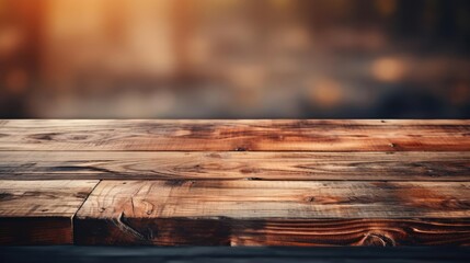 Empty Wooden Table Provides Rustic Charm With Blurred Background