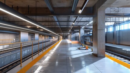 Fototapeta premium An underground construction site for a metro station, highlighting the complexity and scale of modern urban infrastructure development.