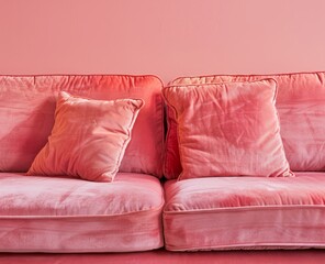 Peachcolored throw pillows on a couch, creating a cozy and elegant living room atmosphere