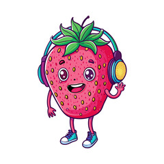 strawberry listen music in headphones