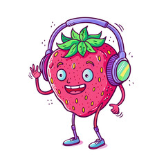strawberry listen music in headphones