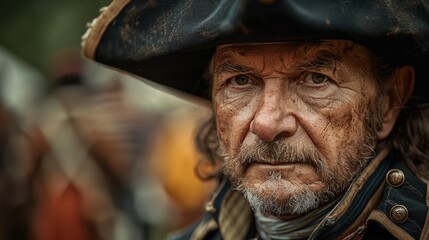 Dynamic Historian Reenacting Living History on Composite Battlefield Backdrop