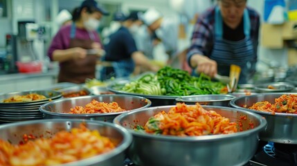 A Korean kimchi-making workshop in a local community center, teaching people the techniques and traditions of Korean cooking.
