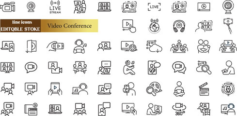 Video Conference web icons in line style.