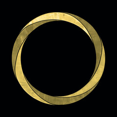 Golden ring in Penrose illusion, impossible object on black background