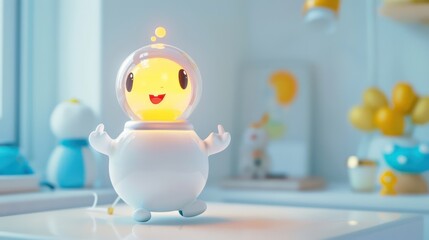 A lovable smart lamp character with animated features on an isolated white background