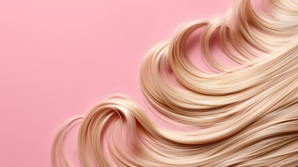 A part of blond hair top view on pink background