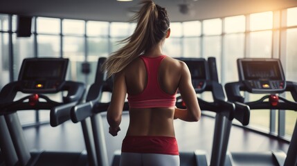 Fototapeta premium Person running on treadmill in gym