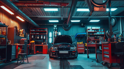 Fototapeta premium the car is in the garage