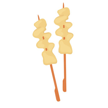 Odeng - Korean fish cake skewer. Korean street food style. Vector stock illustration. isolated on white background.