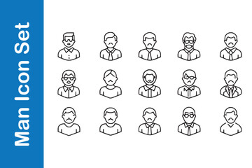 Fototapeta premium Man Icon Set with editable outline. 