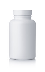 Front view of blank plastic pill bottle