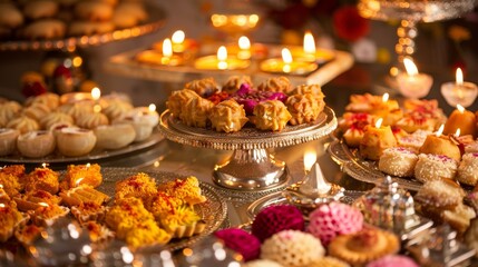indian wedding buffet with sweets and sweets