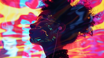 Vibrant Gen Z Digital Art Immersion. An evocative piece from a Generation Z digital art exhibition, Immerses viewers in waves of vivid colors and abstract forms, reflecting a deep emotional landscape.