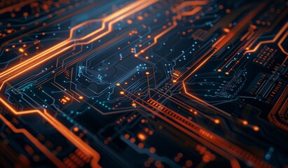Obraz premium A futuristic circuit board with glowing lines and data flowing through it, representing the advanced technology of AI systems.