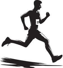 a man marathone race silhouette  black color and no shadow . white color background 