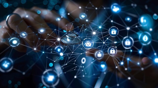 Medicine doctor interacting with UI and icon representing the future of medical technology, leveraging advancements for improved healthcare.