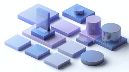 Abstract Geometric Shapes in Blue and Purple Hues for Minimalist Design and Product Display