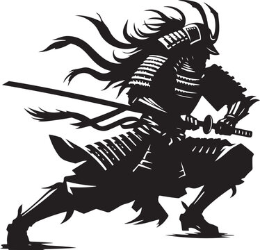 samurai race silhouette  black color and no shadow . white color background 