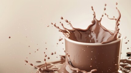 Fototapeta premium cup of chocolate creamy milk with splash effect isolated. copy space