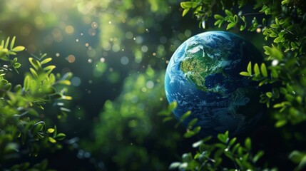 Planet earth on a background of beautiful green vegetation poster.