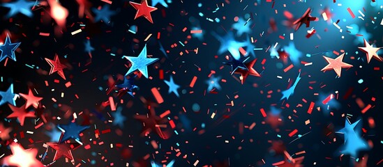 Celebration holiday with colorful American stars confetti, bright blue and red sparkles illustration,