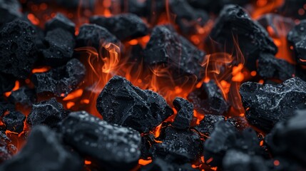 Incandescent charcoal embers with beautiful orange and reddish tones. High quality photo