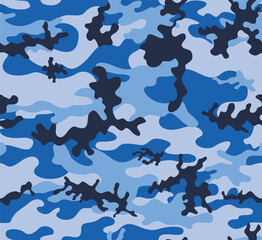 
Military camouflage blue background, fashionable street pattern, repeat texture, army uniform, navy