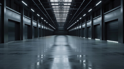 Big black empty clean warehouse. Background image. Created with Generative AI technology.