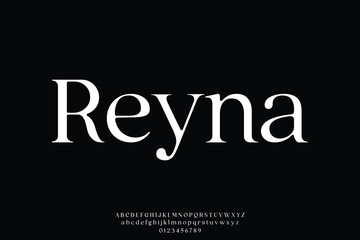 Elegant humanist serif alphabet display font vector illustration