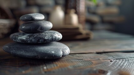 Close-up stones for stone therapy on the background of a beauty salon, the concept of beauty and freshness poster with copy space.