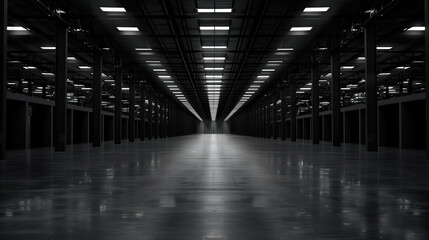 Big black empty clean warehouse. Background image. Created with Generative AI technology.