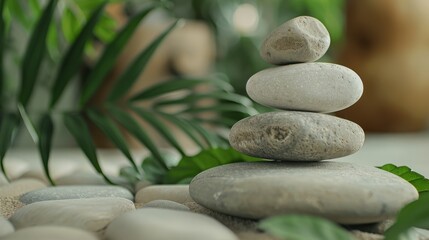 Fototapeta premium Close-up stones for stone therapy on the background of a beauty salon, the concept of beauty and freshness poster with copy space.