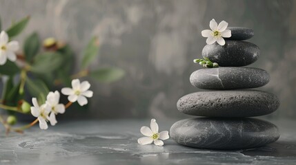 Close-up stones for stone therapy on the background of a beauty salon, the concept of beauty and freshness poster with copy space.
