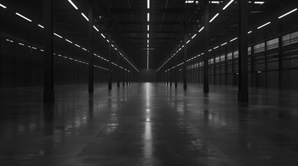 Big black empty clean warehouse. Background image. Created with Generative AI technology.