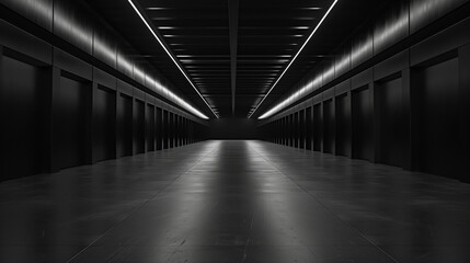 Big black empty clean warehouse. Background image. Created with Generative AI technology.