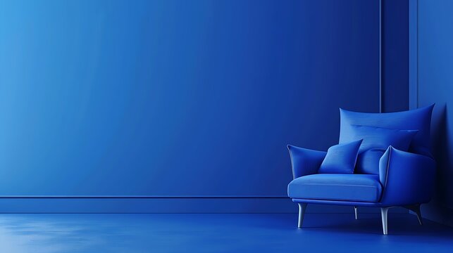 blue background interior with arm chair sofa uniform colour