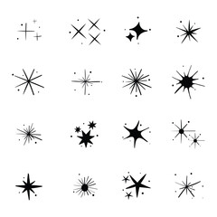 star Sparkle Icons set. Twinkle stars collection. Shine star icons. Effect shine, glitter, twinkling and clean. Vector illustration