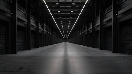Obraz premium Big black empty clean warehouse. Background image. Created with Generative AI technology.