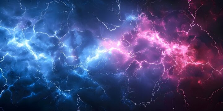 Abstract image of blue and pink lightning reminiscent of a battle scene. Concept Abstract Art, Blue Lightning, Pink Lightning, Battle Scene, Abstract Image