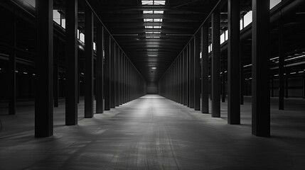 Big black empty clean warehouse. Background image. Created with Generative AI technology.