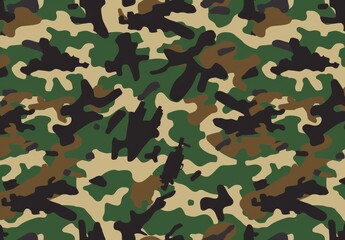 Camouflage texture in military design repeats seamlessly, ideal for army and hunting in green.