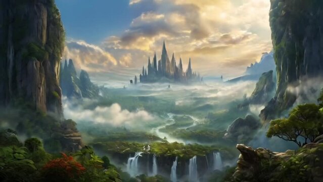 View of the palace in heaven, seamless looping 4k animation video background