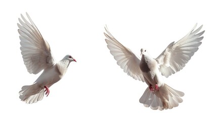 Fototapeta premium Two white birds flying together with their wings spread, a serene and peaceful scene