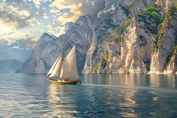 A sailboat floating in the middle of a body of water, ideal for a calm day out - Powered by Adobe