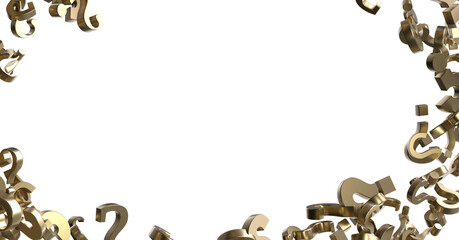 Infinite question marks on a plane, original three dimensional illustration.