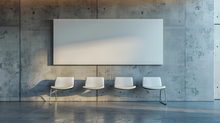 presentation in aditorium, conference hall, Mock up projector screen Presentation interior conference room, Big blank light screen instead of wall with projectors in empty industrial style, Generative