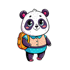 Cute Panda Going To School Cartoon Vector Icon Illustration Animal Education Isolated Flat Vector