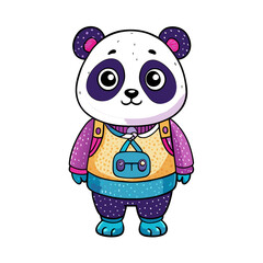 Cute Panda Going To School Cartoon Vector Icon Illustration Animal Education Isolated Flat Vector